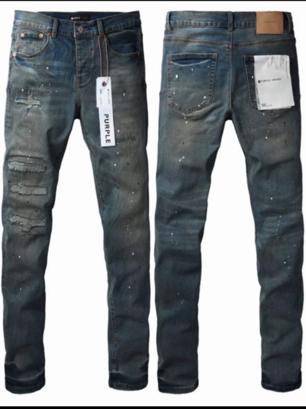 Purple-Label Skinny Men’s Jeans in Washed Blue with Distressed Detail